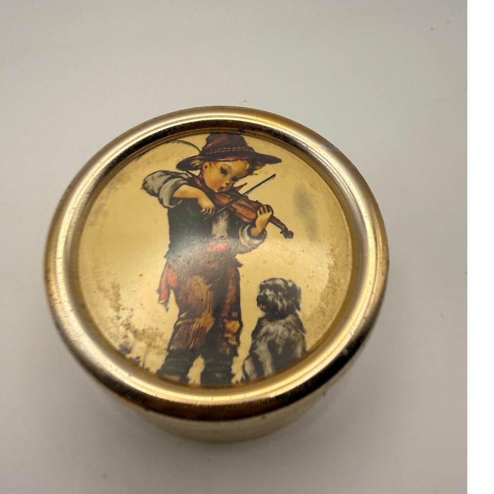 Vintage Reuge Swiss Music Box Boy Playing Violin with Dog Lucite Gold Tone